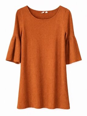 Anthro Moth Chester Knit Tunic Dress XS Rust Orange Bell Sleeve Boho Cozy Chic